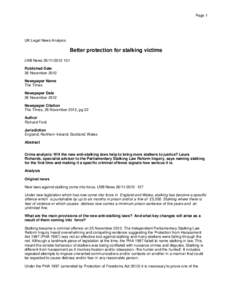 Page 1  UK Legal News Analysis Better protection for stalking victims LNB News