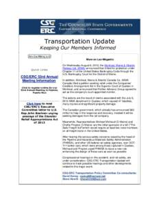 Transportation Update  Keeping Our Members Informed More on Lac-Mégantic  Quick Links