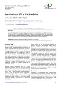 Current Research in Computer Science Vol. 1, No): 5-9 Review Article Open Access  Contribution of BFO in Grid Scheduling