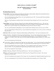 86TH ANNUAL ACADEMY AWARDS® OSCAR® NOMINATIONS FACT SHEET (Revised[removed])