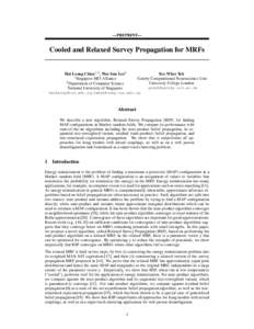 —PREPRINT—  Cooled and Relaxed Survey Propagation for MRFs Hai Leong Chieu1,2 , Wee Sun Lee2 1