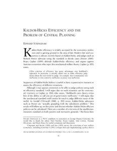 K ALDOR-HICKS EFFICIENCY AND THE PROBLEM OF CENTRAL PLANNING EDWARD STRINGHAM