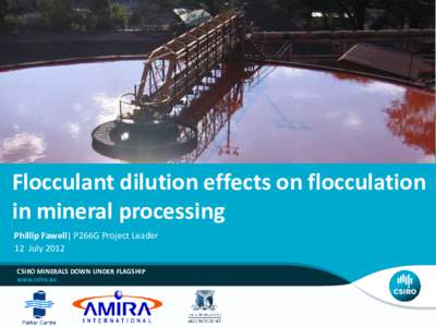 Flocculant dilution effects on flocculation in mineral processing Phillip Fawell| P266G Project Leader 12 July 2012 CSIRO MINERALS DOWN UNDER FLAGSHIP