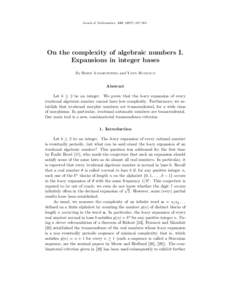 Annals of Mathematics, ), 547–565  On the complexity of algebraic numbers I. Expansions in integer bases By Boris Adamczewski and Yann Bugeaud