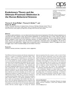 Evolutionary Theory and the Ultimate–Proximate Distinction in the Human Behavioral Sciences Perspectives on Psychological Science[removed]–47