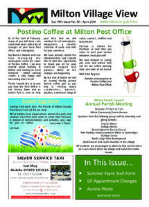 Milton Village View Est[removed]Issue No. 112 – April 2014 www.milton.org.uk/mvv  Postino Coffee at Milton Post Office