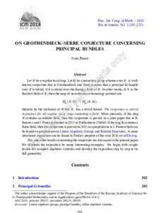 Proc. Int. Cong. of Math. – 2018 Rio de Janeiro, Vol–222) ON GROTHENDIECK–SERRE CONJECTURE CONCERNING PRINCIPAL BUNDLES Ivan Panin