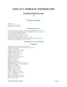 Alice in a World of Wonderlands Consolidated Table of Contents (draft) Volume One: Essays Editorial note