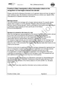 Status[removed]Ref. [.$Aktenzeichen$.] Frankfurt (Oder) immigration office information sheet on the recognition of marriages entered into abroad