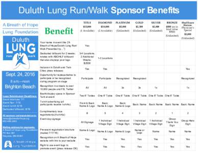 Duluth Lung Run/Walk Sponsor Benefits Duluth Benefit  8 a.m.—noon