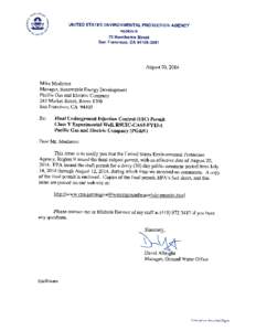 U.S. EPA Cover Letter: Final Underground Injection Control (UIC) Permit - PG&E[removed]