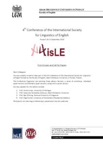 Faculty of English  4th Conference of the International Society for Linguistics of English Poznań, 18-21 September 2016