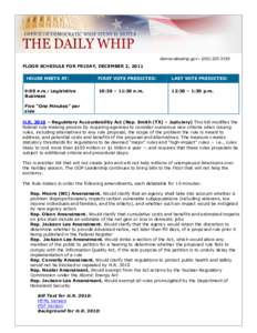 democraticwhip.gov • ([removed]FLOOR SCHEDULE FOR FRIDAY, DECEMBER 2, 2011 HOUSE MEETS AT: 9:00 a.m.: Legislative Business