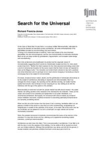 Search for the Universal Richard Francis-Jones Presented at On Monumentality: Place, Representation & The Public Realm, RAIA NSW Chapter Conference, Sydney, NSW, October 11–12, 2002 Published in 