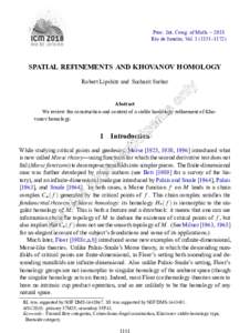 Proc. Int. Cong. of Math. – 2018 Rio de Janeiro, Vol–1172) SPATIAL REFINEMENTS AND KHOVANOV HOMOLOGY Robert Lipshitz and Sucharit Sarkar