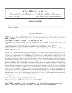 T he Blazar T imes A Research Newsletter Dedicated to the BL Lac and Blazar Phenomena No. 68 — May 2005 Editor: Travis A. Rector ()