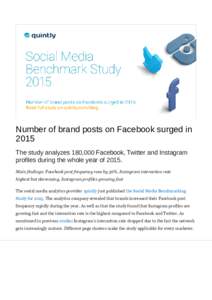 Number of brand posts on Facebook surged in 2015 The study analyzes 180,000 Facebook, Twitter and Instagram profiles during the whole year ofMain findings: Facebook post frequency rose by 36%, Instagram interactio