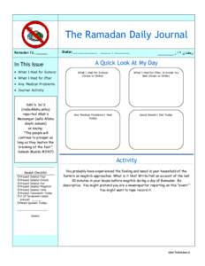 The Ramadan Daily Journal Ramadan 12, ______ In This Issue • What I Had for Suhoor • What I Had for Iftar