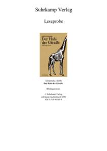 Suhrkamp Verlag Leseprobe Schalansky, Judith Der Hals der Giraffe Bildungsroman