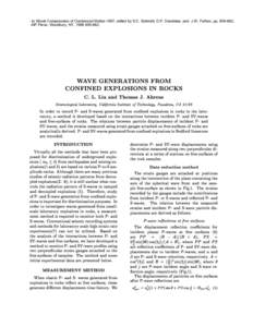 : in Shock Compression of Condensed Matter-1997, edited by S.C. Schmidt, D.P. Dandekar, and J.W. Forbes, pp[removed], AIP Press, Woodbury, NY, [removed]WAVE GENERATIONS FROM CONFINED EXPLOSIONS IN ROCKS C. L. Liu an