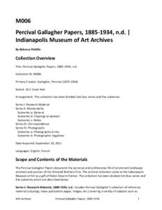 M006 Percival Gallagher Papers, , n.d. | Indianapolis Museum of Art Archives By Rebecca Pattillo  Collection Overview
