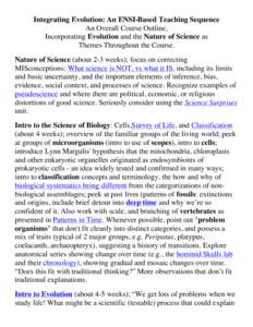 Integrating Evolution: An ENSI-Based Teaching Sequence An Overall Course Outline, Incorporating Evolution and the Nature of Science as Themes Throughout the Course. Nature of Science (about 2-3 weeks); focus on correctin