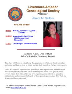 L  Livermore-Amador Genealogical Society Presents ~