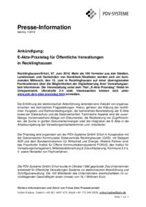 Presse-Information IdentityAnkündigung: E-Akte-Praxistag für Öffentliche Verwaltungen in Recklinghausen