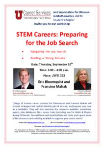and Association for Women in Mathematics AWM Student Chapter invite you to our workshop  STEM Careers: Preparing