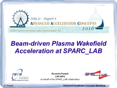 Beam-driven Plasma Wakefield Acceleration at SPARC_LAB Riccardo Pompili LNF-INFN on behalf of the SPARC_LAB collaboration