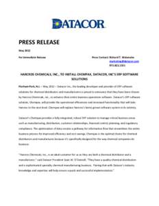 PRESS RELEASE May 2012 For Immediate Release Press Contact: Richard T. Watanabe [removed]