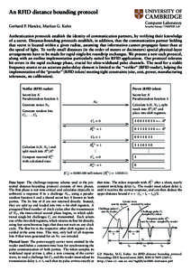 An RFID distance bounding protocol Computer Laboratory Gerhard P. Hancke, Markus G. Kuhn  Security Group / TAMPER Lab