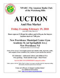 NPARC: The Amateur Radio Club of the Watchung Hills AUCTION And Flea Market Friday Evening February 19, 2010