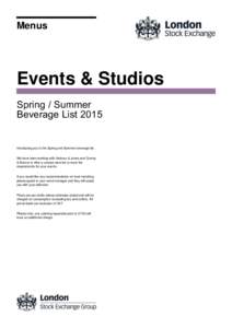 Menus  Events & Studios Spring / Summer Beverage List 2015