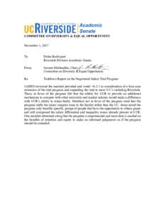 COMMITTEE ON DIVERSITY & EQUAL OPPORTUNITY November 1, 2017 To: Dylan Rodriguez Riverside Division Academic Senate