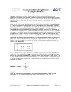 The Mathematics 11 Competency Test Introduction to the Simplification of Complex Fractions