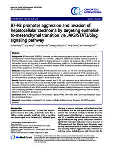 B7-H3 promotes aggression and invasion of hepatocellular carcinoma by targeting epithelial-to-mesenchymal transition via JAK2/STAT3/Slug signaling pathway