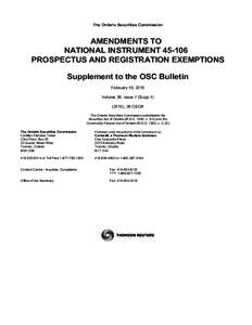 The Ontario Securities Commission  AMENDMENTS TO NATIONAL INSTRUMENT[removed]PROSPECTUS AND REGISTRATION EXEMPTIONS Supplement to the OSC Bulletin