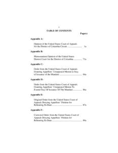 i TABLE OF CONTENTS Page(s) Appendix A: Opinion of the United States Court of Appeals for the District of Columbia Circuit .......................... 1a