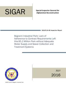 SIGAR  Special Inspector General for Afghanistan Reconstruction  SIGARInspection Report