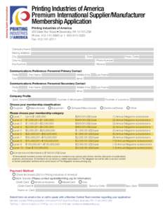 Printing Industries of America Premium International Supplier/Manufacturer Membership Application Print
