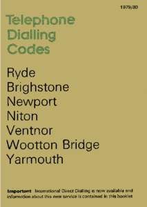 Dialling Code Booklet Ryde IOW 1979