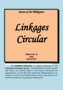 Senate of the Philippines  Linkages Circular Volume 9 No. 10 April