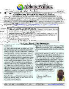 Volume 14, Issue 2  Newsletter Celebrating 21 Years of Work in Africa !