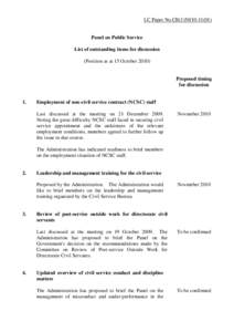 LC Paper No.CB[removed]Panel on Public Service List of outstanding items for discussion (Position as at 15 October 2010)