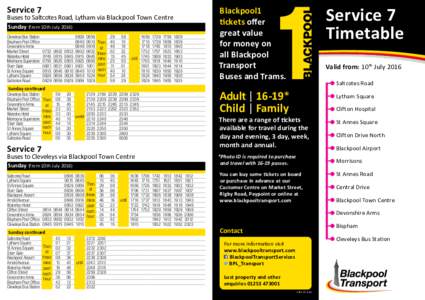 Service 7  Sunday (from 10th JulyCleveleys Bus Station Bispham Post Office Devonshire Arms