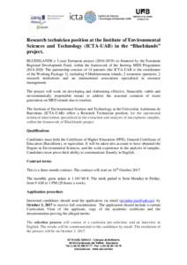 Research technician position at the Institute of Environmental Sciences and Technology (ICTA-UAB) in the “BlueIslands” project. BLUEISLANDS a 3-year European projectco-financed by the European Regional D