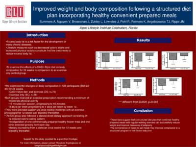 Improved weight and body composition following a structured diet plan incorporating healthy convenient prepared meals Summers A, Nguyen V, Brosnahan J, Zukley L, Lowndes J, Pohl R, Reimers K, Angelopoulos TJ, Rippe JM Ri