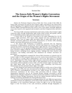 Section One Seneca Falls Convention and the Origin of the Woman’s Movement Section One  The Seneca Falls Women’s Rights Convention