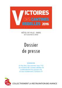Hôtel de ville - Paris 10 novembre 2016 Dossier de presse SOMMAIRE